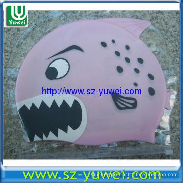 Eco-friendly Silicone Swimming Caps with Pink Shark Shape for Kids